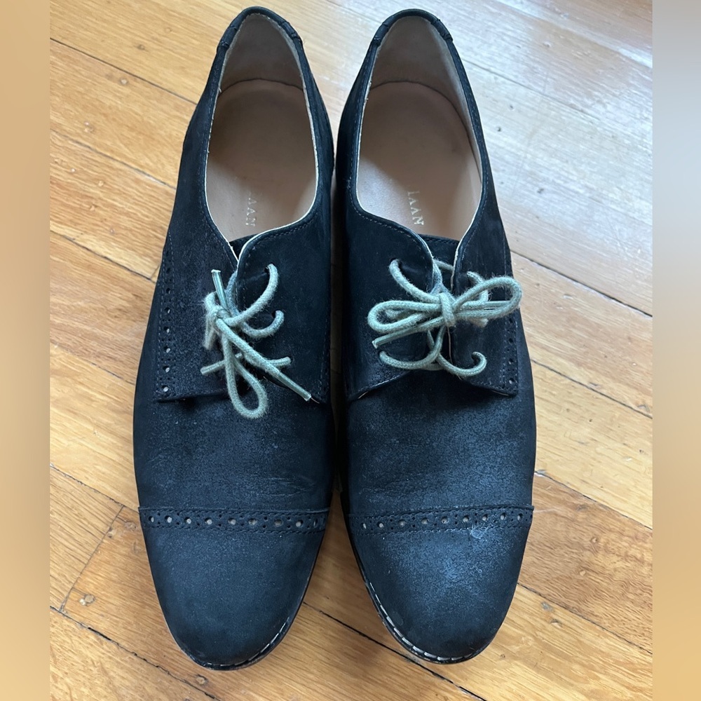 Cole Haan 8.5 black suede oxfords shoes wingtips butch comfort flats dandy